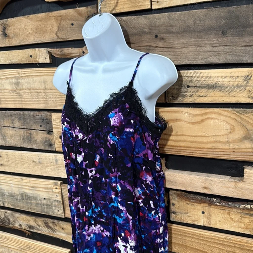 Y2K Vintage Express Lace Trim Watercolor Slip‎ Dress Size Medium